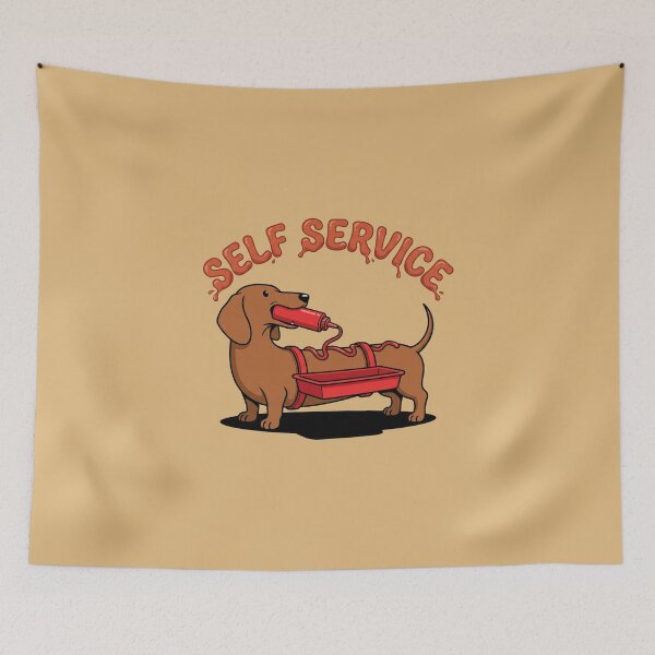 Item preview, Dachshund Squeezing Ketchup Hot Dog Self Service designed and sold by Rare By Hero.