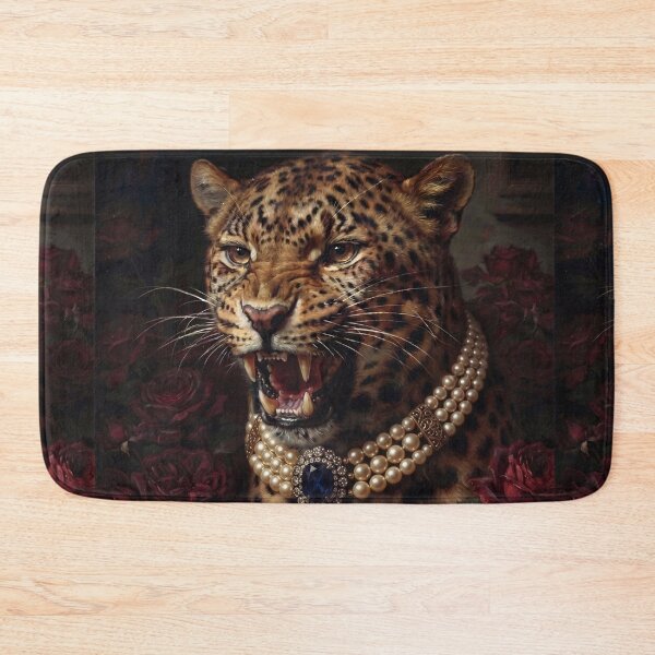 Item preview, Snarling Leopard Portrait with Sapphire Pearl Necklace designed and sold by Real Beast Art.