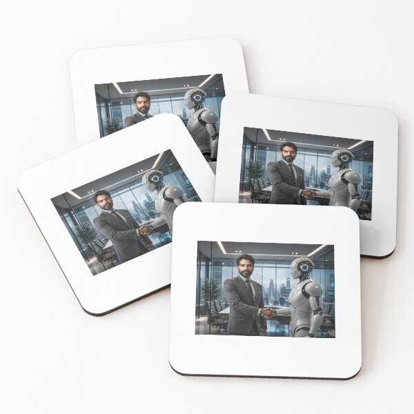 Item preview, Futuristic Corporate Success - Human and AI Robot Handshake designed and sold by Alphakingbeast.