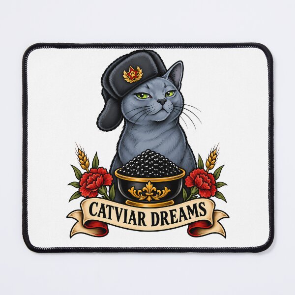 Item preview, Russian Blue Catviar Dreams Vintage Tattoo Art designed and sold by Old's Cool Cat Studio.
