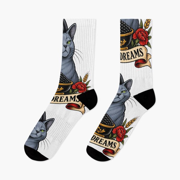 Item preview, Russian Blue Catviar Dreams Vintage Tattoo Art designed and sold by Old's Cool Cat Studio.