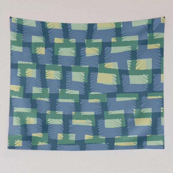 Item preview, Abstract Modern Scandinavian Spiky Grid in Blue and Green designed and sold by Deutschic.