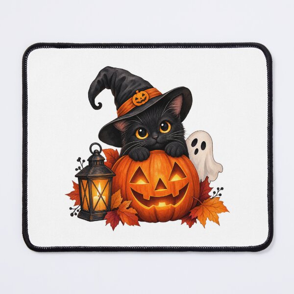 Item preview, Cute Halloween Pattern Black Cat Ghost Pumpkin Witch Bat Autumn Fabric designed and sold by MimiSabu.
