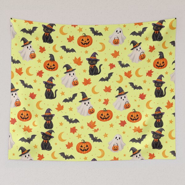 Item preview, Cute Halloween Pattern Black Cat Ghost Pumpkin Witch Bat Autumn Fabric designed and sold by MimiSabu.