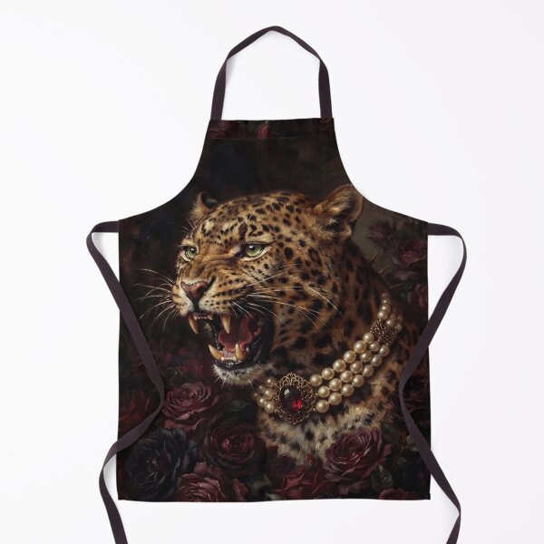 Item preview, Snarling Leopard Portrait with Garnet Pearl Necklace designed and sold by Real Beast Art.