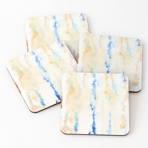 Item preview, Blue and Ochre Abstract Watercolour Rain designed and sold by ArithraStudio.