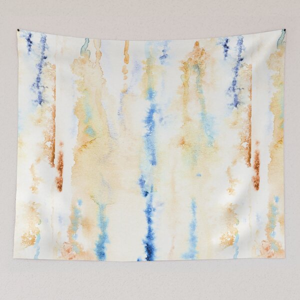 Item preview, Blue and Ochre Abstract Watercolour Rain designed and sold by ArithraStudio.