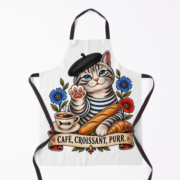 Item preview, Coffee Croissant Purr Cat Vintage Tattoo Style designed and sold by Old's Cool Cat Studio.