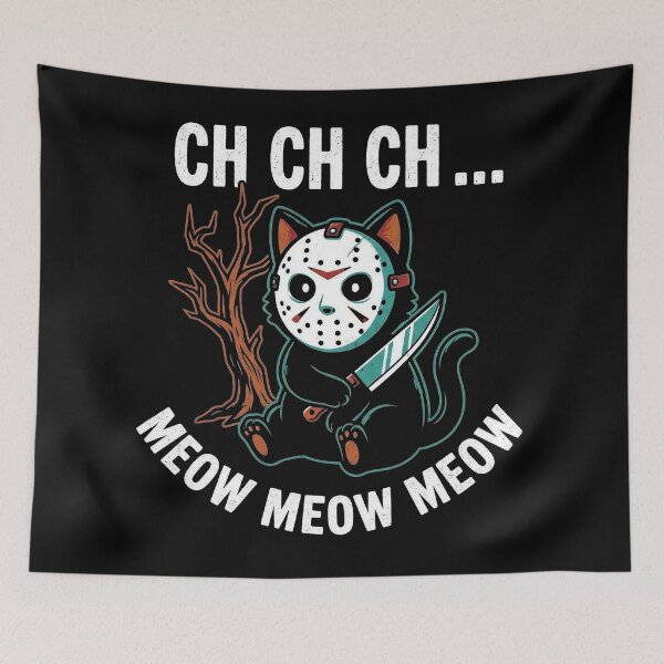 Item preview, Ch Ch Ch Meow Meow Meow Funny Horror Cat Halloween Shirt designed and sold by PhantomRadar.
