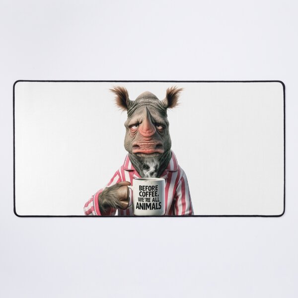Item preview, Before Coffee We’re All Animals – Grumpy Rhinoceros designed and sold by AI-lineDesign.