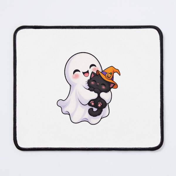 Item preview, Cute Ghost Cuddling a Black Cat – Kawaii Halloween designed and sold by DavidH0918.