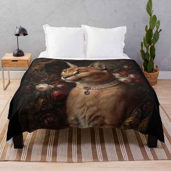Item preview, Noble Caracal Portrait with Sapphire Pearl Necklace designed and sold by Real Beast Art.