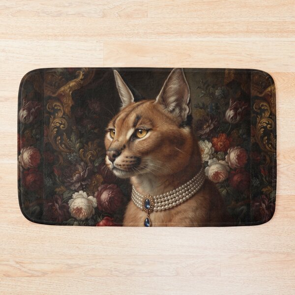 Item preview, Noble Caracal Portrait with Sapphire Pearl Necklace designed and sold by Real Beast Art.