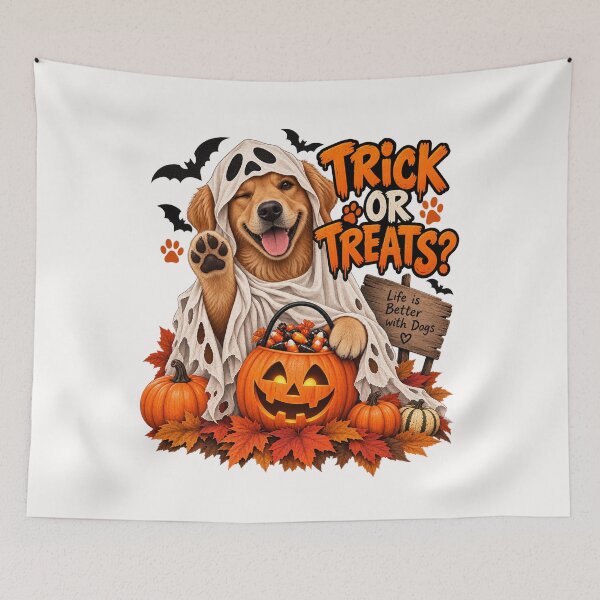 Item preview, Funny Halloween Dog – Trick or Treats Ghost Dog designed and sold by Nexavri Art.