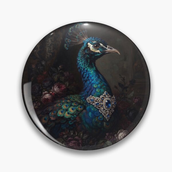 Item preview, Regal Peacock Portrait with Sapphire Brooch Jewelry designed and sold by Real Beast Art.