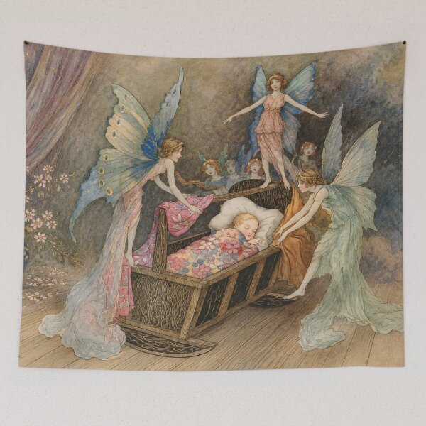Item preview, Fairy Tale Wall Art, Baby and Fairies Vintage Storybook Print, Warwick Goble Fantasy Illustration designed and sold by RickE.