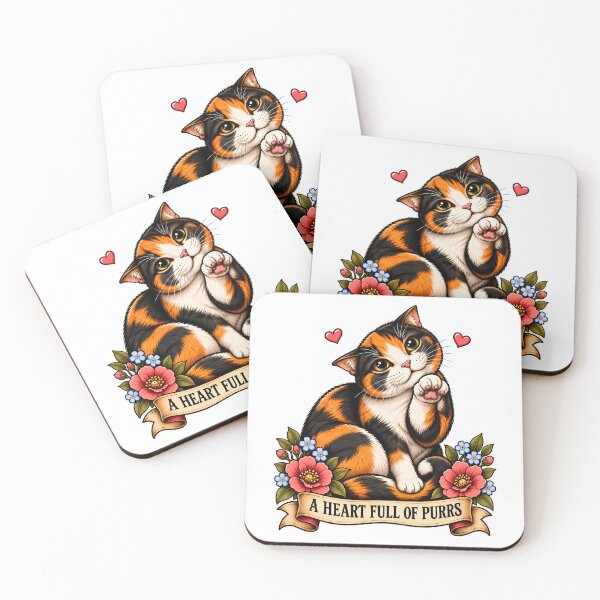 Item preview, Cute Calico A Heart Full Of Purr Tattoo designed and sold by Old's Cool Cat Studio.