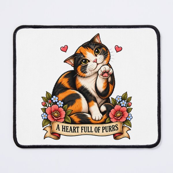 Item preview, Cute Calico A Heart Full Of Purr Tattoo designed and sold by Old's Cool Cat Studio.