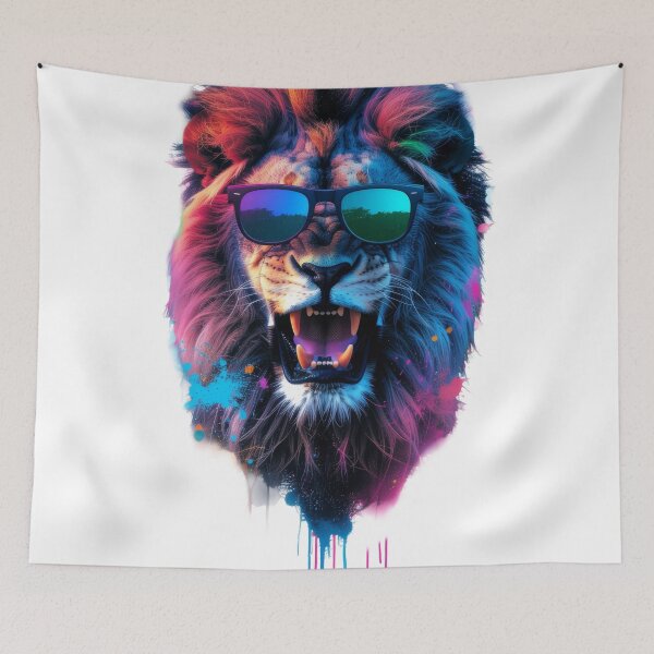 Item preview, Neon Lion With Sunglasses - Colorful Urban Wildlife Art designed and sold by DukeNiko.