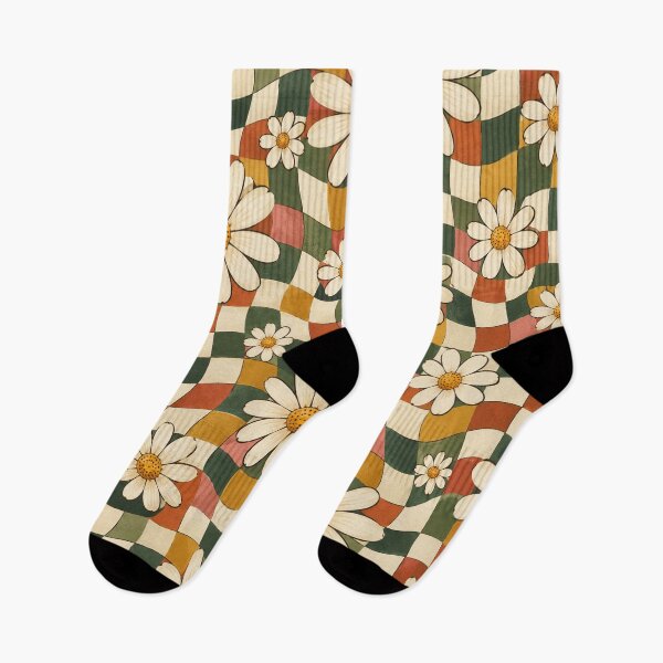 Aperçu de l'œuvre Retro Wavy Daisy Checkerboard créée et vendue par Side Quest Co..