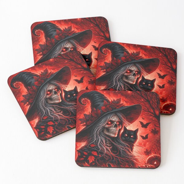 Item preview, Skeleton Witch Halloween – Gothic Skull Witch with Black Cat & Jack O Lanterns designed and sold by DrakariArt.