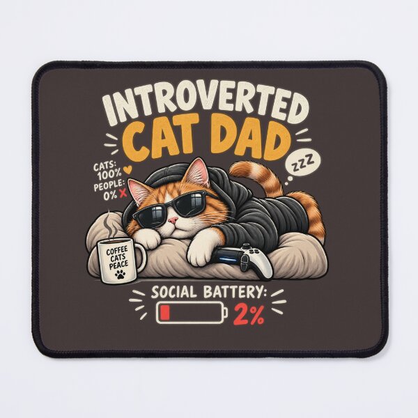 Item preview, Introverted Cat Dad -Social Battery 2% Funny Cat Lover Design designed and sold by Danime Planet.