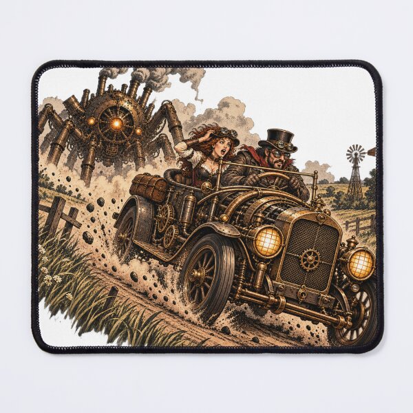 Item preview, Steampunk Car Chase – Mechanical Monster Pursuit designed and sold by RKWSHOP.