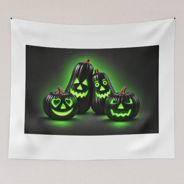 Item preview, Black Halloween Pumpkins with Neon Green Glow designed and sold by DansCreations42.