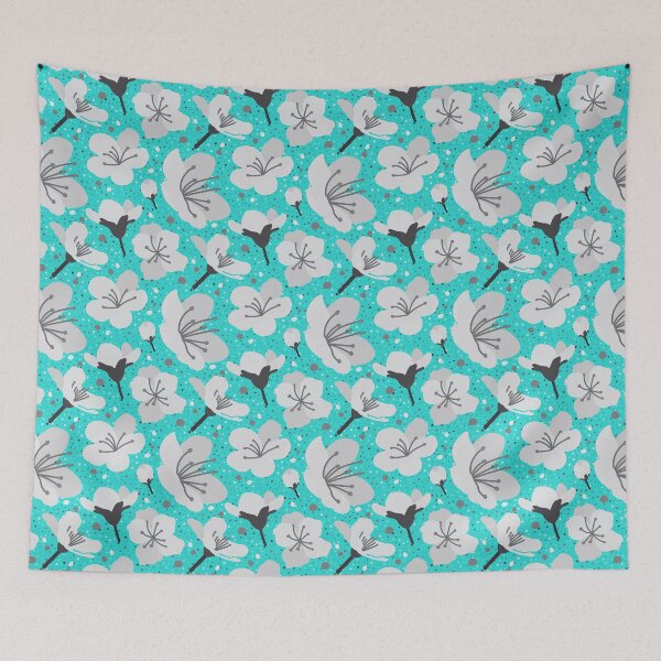 Item preview, Cute Turquoise Blue Gray Flowers and Dots Pattern  designed and sold by TackyTime.