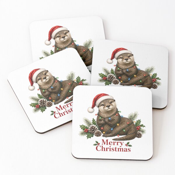 Item preview, Otter Christmas – Merry Christmas Otter with Santa Hat & Christmas Lights designed and sold by SVALANART.