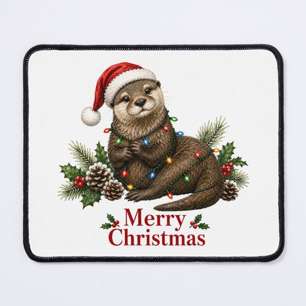 Item preview, Otter Christmas – Merry Christmas Otter with Santa Hat & Christmas Lights designed and sold by SVALANART.