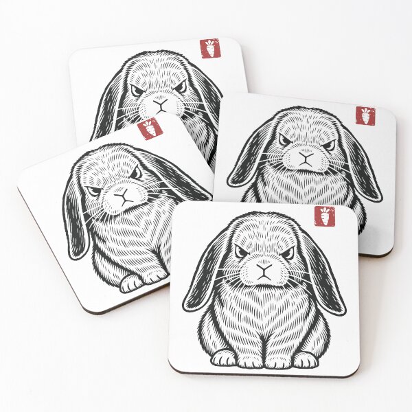 Item preview, Angry Lop Eared Bunny Murder Bunny - Linocut Animal Series designed and sold by Kumabushi.