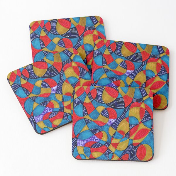 Item preview, Red Blue and Gold Maximalist Abstract Pattern designed and sold by ArithraStudio.