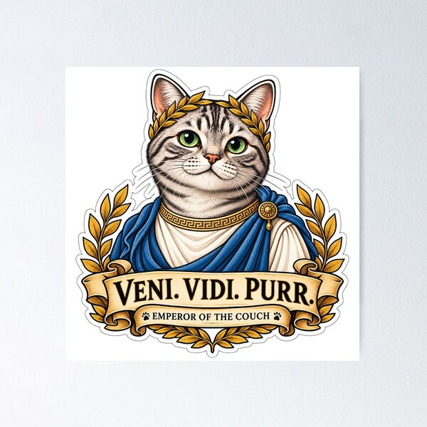 Item preview, Veni Vidi Purr – Emperor of the Couch Cat Sticker designed and sold by ChicClicker.