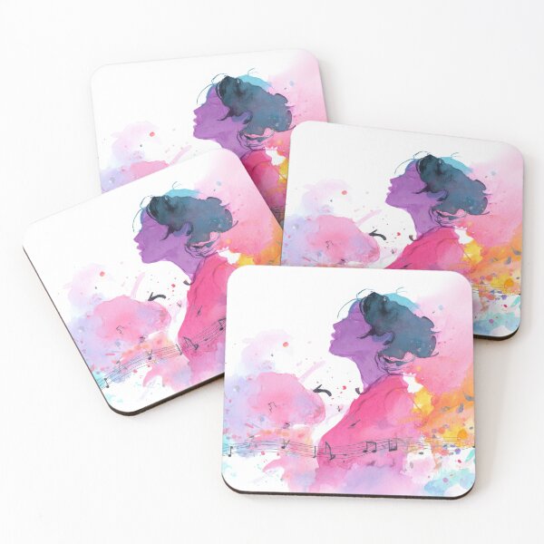 Item preview, Woman listening to music in colors designed and sold by anytka.