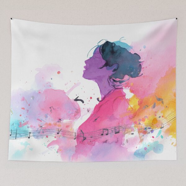 Item preview, Woman listening to music in colors designed and sold by anytka.