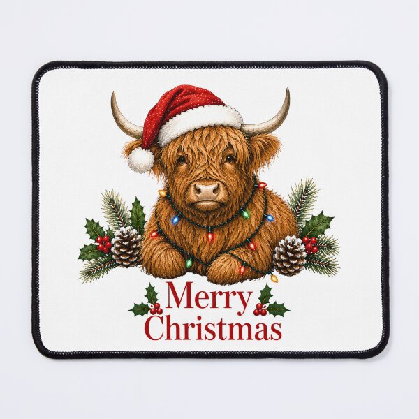 Item preview, Highland Cow Christmas – Merry Christmas Highland Cow with Santa Hat & Lights designed and sold by SVALANART.