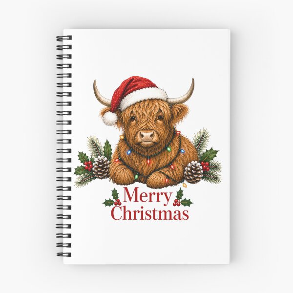 Item preview, Highland Cow Christmas – Merry Christmas Highland Cow with Santa Hat & Lights designed and sold by SVALANART.