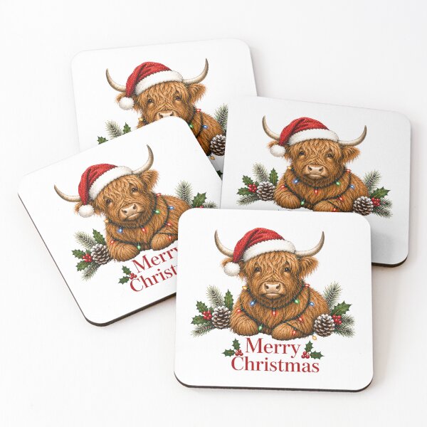 Item preview, Highland Cow Christmas – Merry Christmas Highland Cow with Santa Hat & Lights designed and sold by SVALANART.
