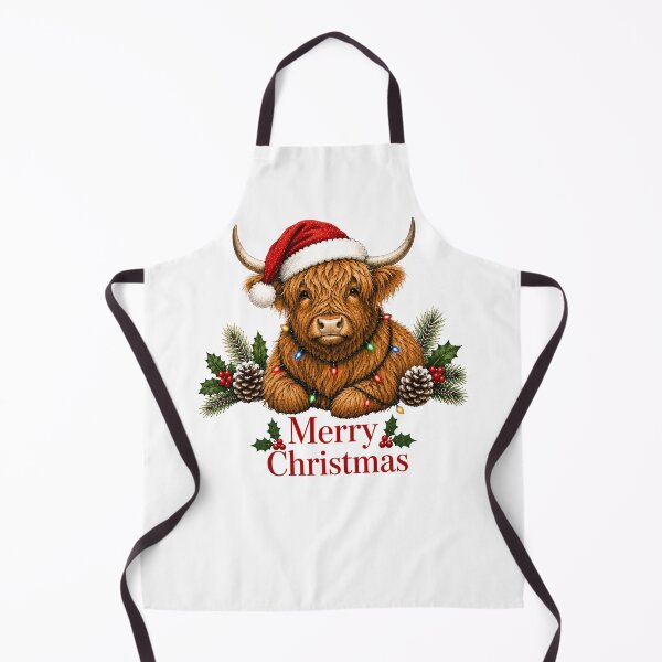 Item preview, Highland Cow Christmas – Merry Christmas Highland Cow with Santa Hat & Lights designed and sold by SVALANART.