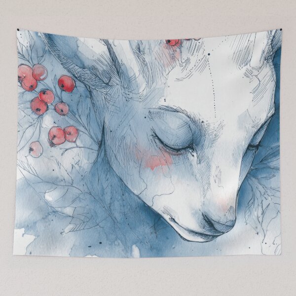 Item preview, Deer head surrounded by red berries designed and sold by anytka.