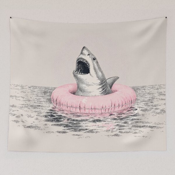 Item preview, Shark in pink float in the water designed and sold by anytka.