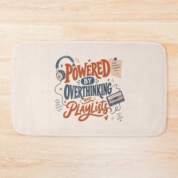 Item preview, Powered By Overthinking And Playlists Funny Typography Tee designed and sold by Fanverse Merchandise.