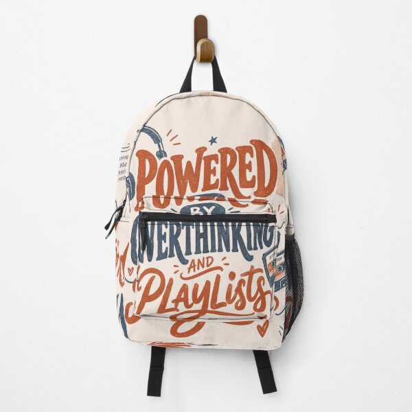 Item preview, Powered By Overthinking And Playlists Funny Typography Tee designed and sold by Fanverse Merchandise.