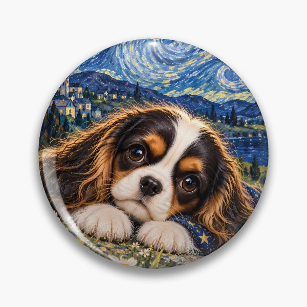 Item preview, Cavalier King Charles Spaniel Starry Night Floral Art designed and sold by ManJiangHong.