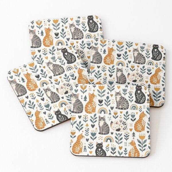Item preview, Cute Scandinavian Cat Pattern | Nordic Floral Cat Design designed and sold by Aramdesing.