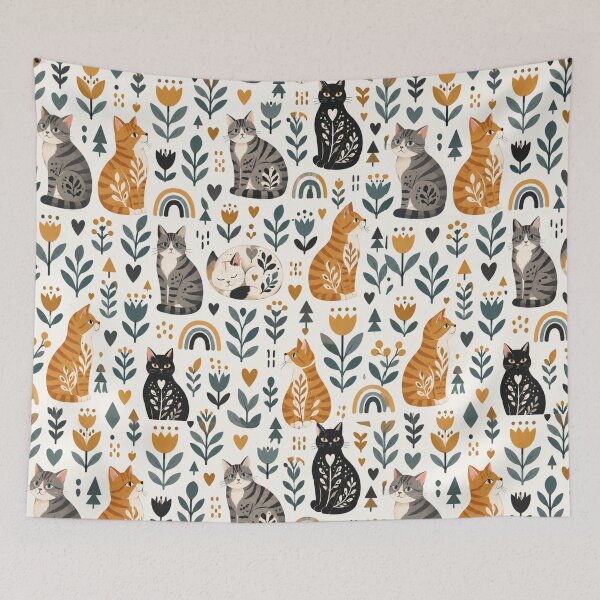 Item preview, Cute Scandinavian Cat Pattern | Nordic Floral Cat Design designed and sold by Aramdesing.