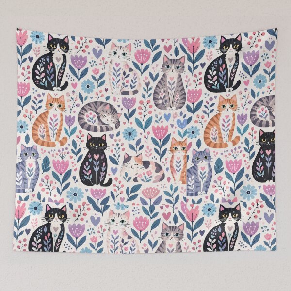 Item preview, Cute Scandinavian Cat Pattern | Nordic Floral Cat Design designed and sold by Aramdesing.