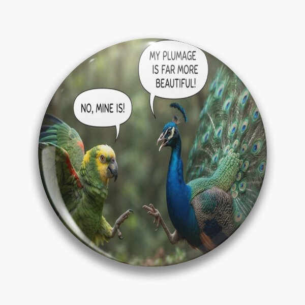 Item preview, Funny Parrot and Peacock Plumage Argument Wildlife Humor Art designed and sold by AfresStudio.