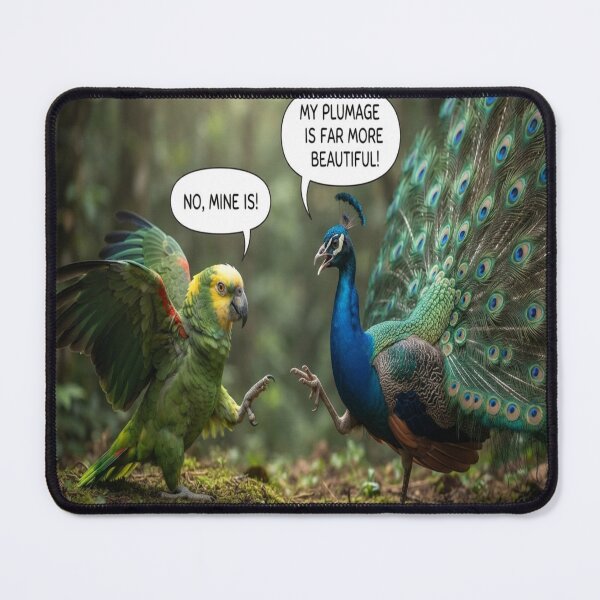 Item preview, Funny Parrot and Peacock Plumage Argument Wildlife Humor Art designed and sold by AfresStudio.
